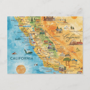Californië geïllustreerde aquarelkaartkunst briefkaart