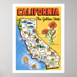 Californië Gouden Staat Kaart 18x24 Print