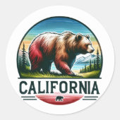 Californië, Grizzly Beer, Ronde Sticker (Voorkant)