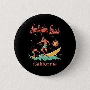 Californië Huntington Beach Ca Surfer Surfen Vis Ronde Button 5,7 Cm
