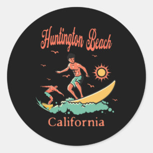 Californië Huntington Beach Ca Surfer Surfen Vis Ronde Sticker