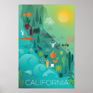 Californië Kaart Afdruk Poster