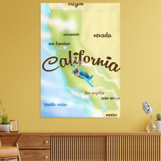 Californië  kaart en reisposter canvas afdruk (Insitu (Woonkamer))