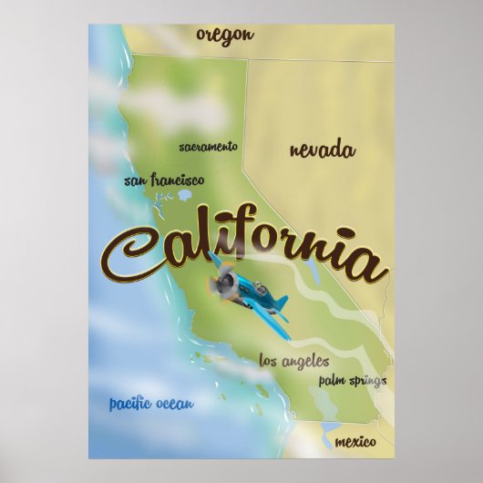 Californië  kaart en reisposter poster (Voorkant)