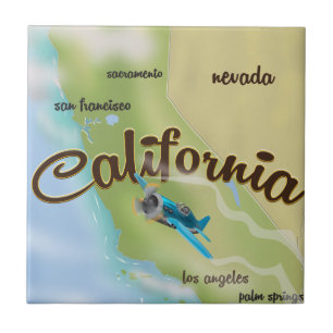 Californië kaart en reisposter tegeltje
