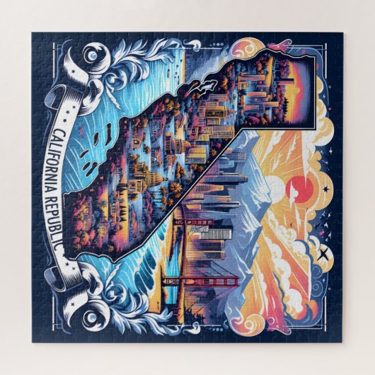 Californië Kaart Vector Kunst Legpuzzel (Horizontaal)