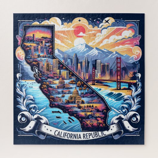 Californië Kaart Vector Kunst Legpuzzel (Verticaal)