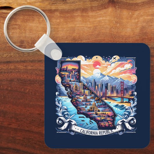 Californië Kaart Vector Kunst Sleutelhanger (Voorkant)