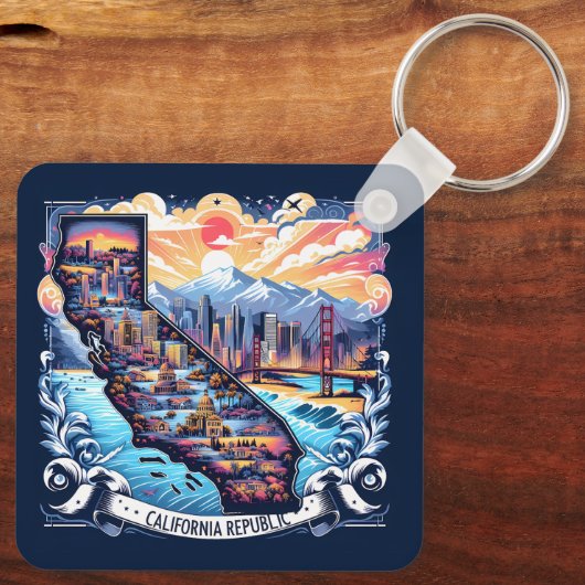 Californië Kaart Vector Kunst Sleutelhanger (Achterkant)