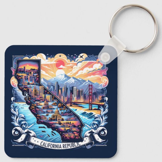 Californië Kaart Vector Kunst Sleutelhanger (Achterkant)