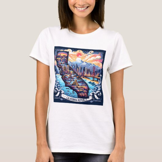 Californië Kaart Vector Kunst T-shirt (Voorkant)