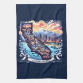 Californië Kaart Vector Kunst Theedoek (Verticaal)