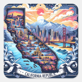 Californië Kaart Vector Kunst Vierkante Sticker