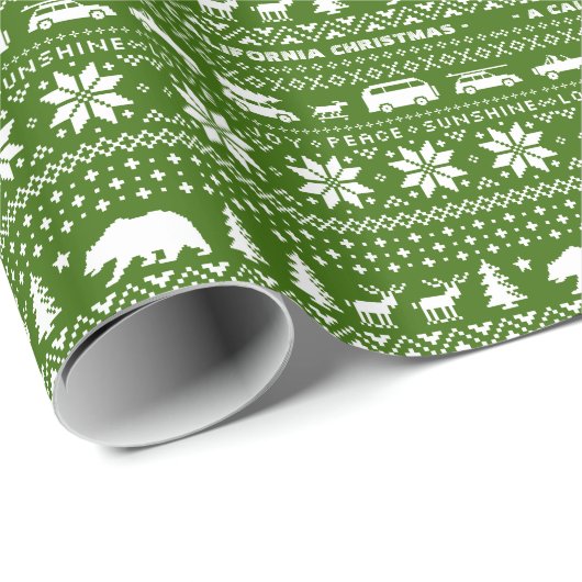 Californië kerstpatroon Schattige groen en wit Cadeaupapier (Rol Hoek)