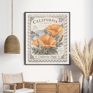 Californië Klaproos Staatsbloem Postzegel Poster