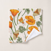 Californië klaprozen en motten op off white 2 bad handdoek (Wasdoekje)