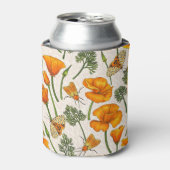 Californië klaprozen en motten op off white 2 blikjeskoeler (Blikje Voorkant)