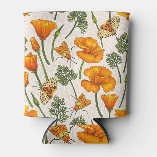 Californië klaprozen en motten op off white 2 blikjeskoeler (Voorkant)