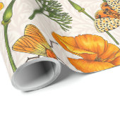 Californië klaprozen en motten op off white 2 cadeaupapier (Rol Hoek)