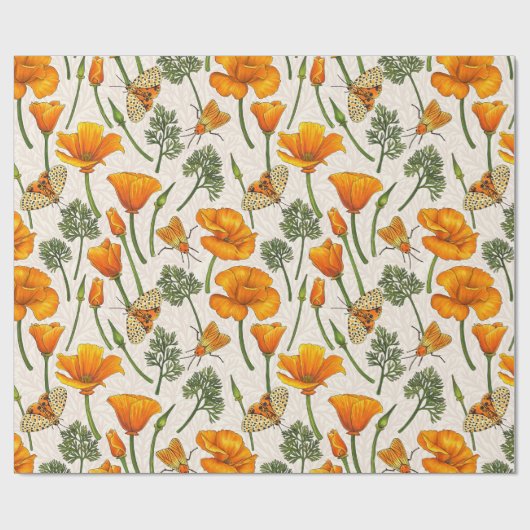 Californië klaprozen en motten op off white 2 cadeaupapier (Vlak)