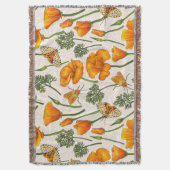 Californië klaprozen en motten op off white 2 deken (Voorkant Verticaal)