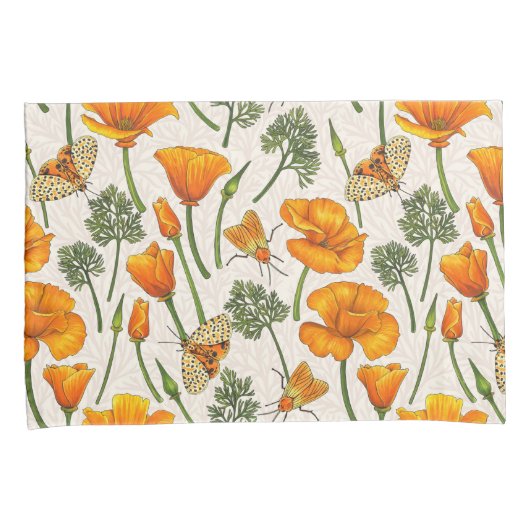 Californië klaprozen en motten op off white 2 kussensloop (Voorkant-Rechts)