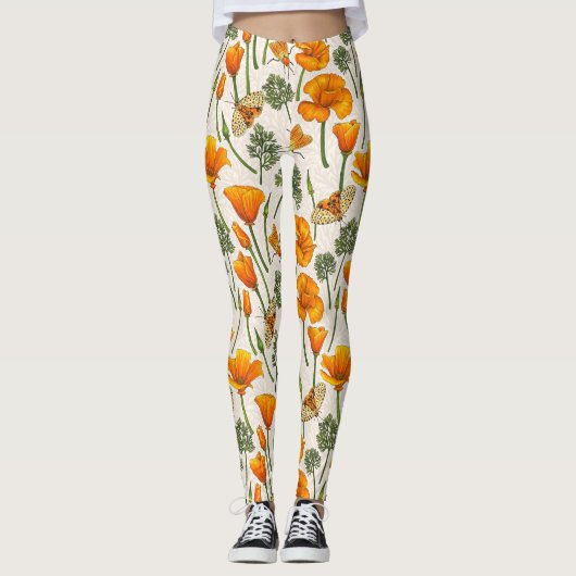 Californië klaprozen en motten op off white 2 leggings (Voorkant)