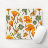 Californië klaprozen en motten op off white 2 muismat (Met muis)