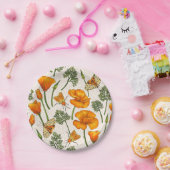 Californië klaprozen en motten op off white 2 papieren bordje (Feest)