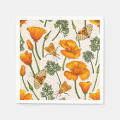 Californië klaprozen en motten op off white 2 servet (Voorkant)