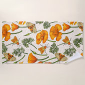 Californië klaprozen en motten op off white 2 strandlaken (Voorkant)