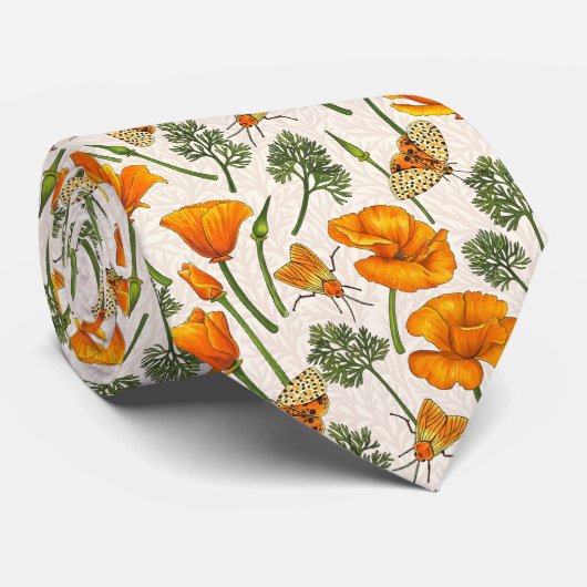 Californië klaprozen en motten op off white 2 stropdas (Opgerold)