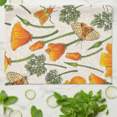 Californië klaprozen en motten op off white 2 theedoek (Gevouwen)