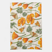 Californië klaprozen en motten op off white 2 theedoek (Verticaal)