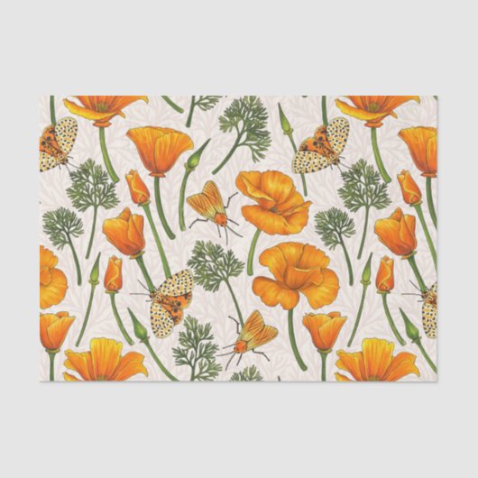 Californië klaprozen en motten op off white 2 tissuepapier (Voorkant)