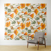 Californië klaprozen en motten op off white 2 wandkleed (In Situ (horizontaal))