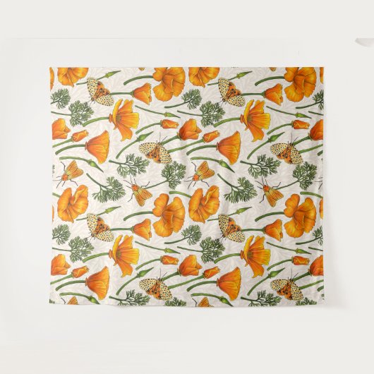 Californië klaprozen en motten op off white 2 wandkleed (Voorkant (horizontaal))