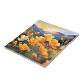 Californië klaprozen in een heldere en serene weid tegeltje (Zijkant)