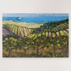 Californië-kustlandschap en zeilboot Puzzle Legpuzzel