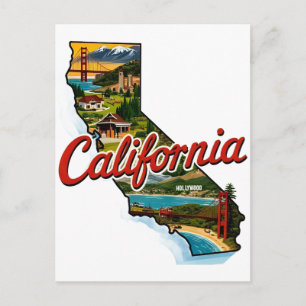 Californië Landmarks Kaart Illustratie–Retro Reis