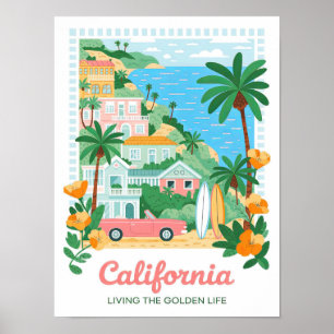 Californië leven de Golden Life Summer Travel Poster