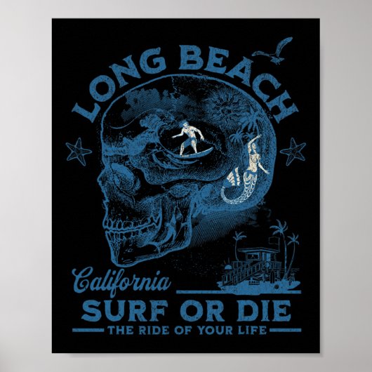 Californië Long Beach Surfende Meisje Stille Oceaa Poster (Voorkant)