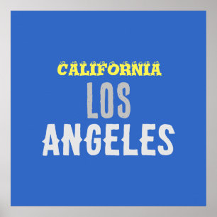 Californië Los Angeles Stad VS Retro Vintage Blauw Poster