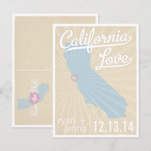 Californië Love Save the Date Briefkaart (Voorkant / Achterkant)