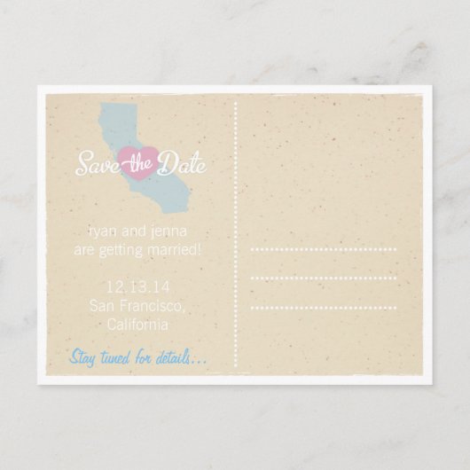 Californië Love Save the Date Briefkaart (Achterkant)