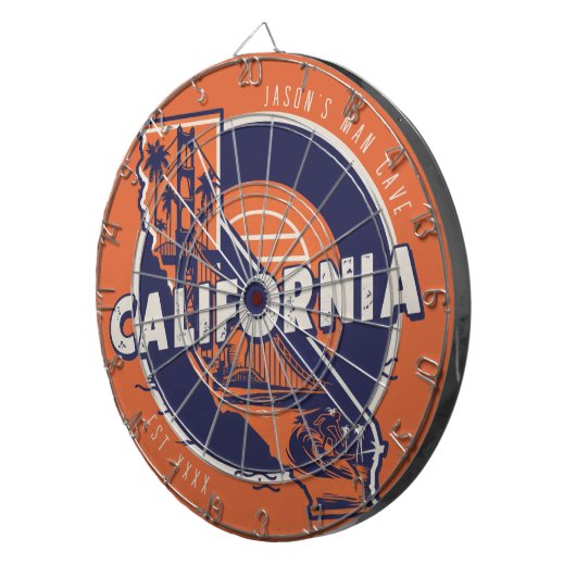 Californië Man Grot Custom Naam Est Datum Dartbord (Voorkant Rechts)