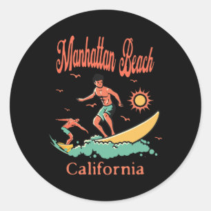 Californië Manhattan Beach Ca Surfer Surfen Vissen Ronde Sticker