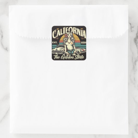  Californië Meisje Vierkante Sticker (Tas)