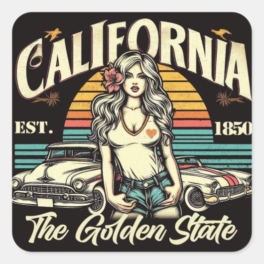  Californië Meisje Vierkante Sticker (Voorkant)