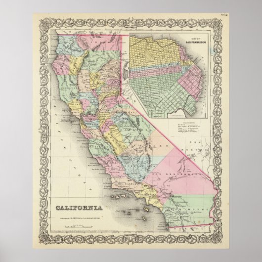 Californië met de stad San Francisco Poster (Voorkant)